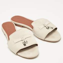 Pre Owned Loro Piana Grey Suede Summer Charms Mules Size 37