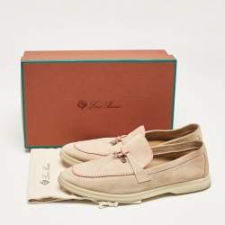 Pre Owned Loro Piana Beige/Pink Suede Summer Charms Walk Loafers Size 40.5