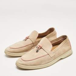 Pre Owned Loro Piana Beige/Pink Suede Summer Charms Walk Loafers Size 40.5