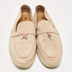 Pre Owned Loro Piana Beige/Pink Suede Summer Charms Walk Loafers Size 40.5