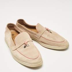 Pre Owned Loro Piana Beige/Pink Suede Summer Charms Walk Loafers Size 40.5