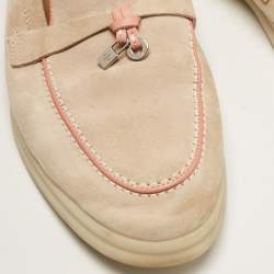 Pre Owned Loro Piana Beige/Pink Suede Summer Charms Walk Loafers Size 40.5