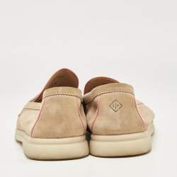 Pre Owned Loro Piana Beige/Pink Suede Summer Charms Walk Loafers Size 40.5