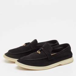 Pre Owned Loro Piana Black Suede Summer Charms Walk Loafers Size 39.5