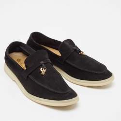 Pre Owned Loro Piana Black Suede Summer Charms Walk Loafers Size 39.5