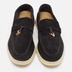 Pre Owned Loro Piana Black Suede Summer Charms Walk Loafers Size 39.5