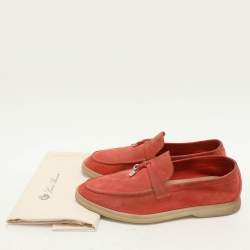 Pre Owned Loro Piana Orange Suede Summer Charms Walk Loafers Size 38