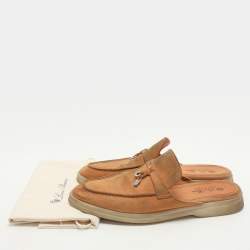 Pre Owned Loro Piana Orange Suede Babouche Charms Walk Mules Size 38