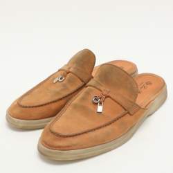 Pre Owned Loro Piana Orange Suede Babouche Charms Walk Mules Size 38