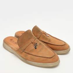 Pre Owned Loro Piana Orange Suede Babouche Charms Walk Mules Size 38