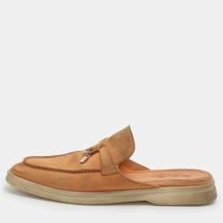 Pre Owned Loro Piana Orange Suede Babouche Charms Walk Mules Size 38
