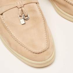 Pre Owned Loro Piana Beige Suede Summer Charms Walk Loafers Size 35