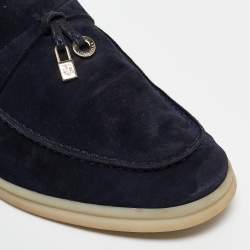 Pre Owned Loro Piana Navy Blue Nubuck Leather Summer Charms Walk Loafers Size 36