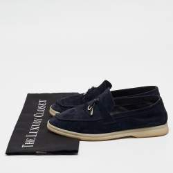 Pre Owned Loro Piana Navy Blue Nubuck Leather Summer Charms Walk Loafers Size 36
