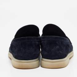 Pre Owned Loro Piana Navy Blue Nubuck Leather Summer Charms Walk Loafers Size 36