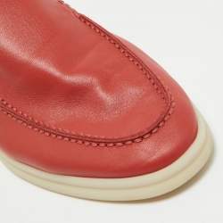 Pre Owned Loro Piana Red Leather Summer Walk Loafers Size 35