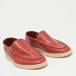 Pre Owned Loro Piana Red Leather Summer Walk Loafers Size 35