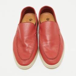Pre Owned Loro Piana Red Leather Summer Walk Loafers Size 35