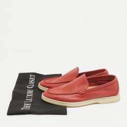 Pre Owned Loro Piana Red Leather Summer Walk Loafers Size 35