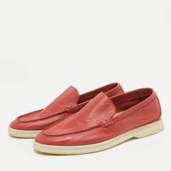 Pre Owned Loro Piana Red Leather Summer Walk Loafers Size 35