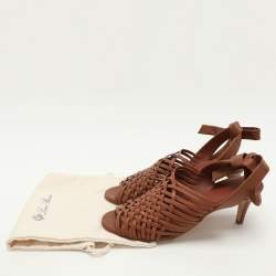 Pre Owned Loro Piana Brown Woven Leather Di Agnello Ankle Strap Sandals Size 37