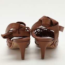 Pre Owned Loro Piana Brown Woven Leather Di Agnello Ankle Strap Sandals Size 37