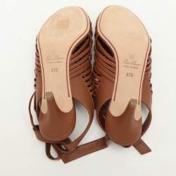 Pre Owned Loro Piana Brown Woven Leather Di Agnello Ankle Strap Sandals Size 37
