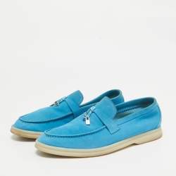 Pre Owned Loro Piana Blue Nubuck Leather Summer Charms Walk Loafers Size 38.5