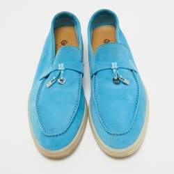 Pre Owned Loro Piana Blue Nubuck Leather Summer Charms Walk Loafers Size 38.5