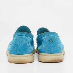 Pre Owned Loro Piana Blue Nubuck Leather Summer Charms Walk Loafers Size 38.5
