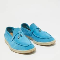 Pre Owned Loro Piana Blue Nubuck Leather Summer Charms Walk Loafers Size 38.5
