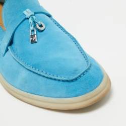 Pre Owned Loro Piana Blue Nubuck Leather Summer Charms Walk Loafers Size 38.5