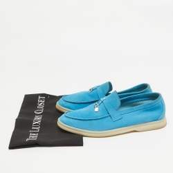 Pre Owned Loro Piana Blue Nubuck Leather Summer Charms Walk Loafers Size 38.5