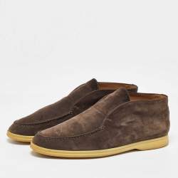 Pre Owned Loro Piana Oak Grey Suede Open Walk Ankle Length Boots Size 40