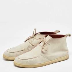 Pre Owned Loro Piana Off White Suede Namib Walk Lace up Ankle Boots Size 40
