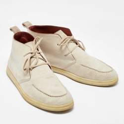 Pre Owned Loro Piana Off White Suede Namib Walk Lace up Ankle Boots Size 40