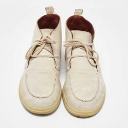Pre Owned Loro Piana Off White Suede Namib Walk Lace up Ankle Boots Size 40