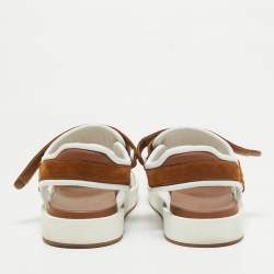 Pre Owned Loro Piana Brown Fabric and Suede Waikiki Flat Sandals Size 40