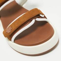 Pre Owned Loro Piana Brown Fabric and Suede Waikiki Flat Sandals Size 40
