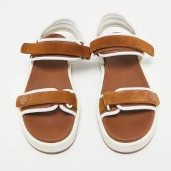 Pre Owned Loro Piana Brown Fabric and Suede Waikiki Flat Sandals Size 40