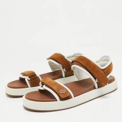 Pre Owned Loro Piana Brown Fabric and Suede Waikiki Flat Sandals Size 40