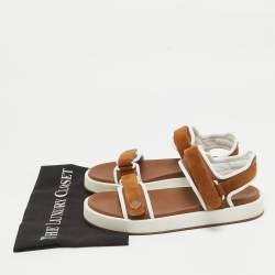 Pre Owned Loro Piana Brown Fabric and Suede Waikiki Flat Sandals Size 40