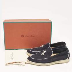 Pre Owned Loro Piana Blue Suede Summer Charms Walk Slip On Loafers Size 37