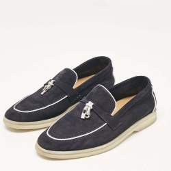Pre Owned Loro Piana Blue Suede Summer Charms Walk Slip On Loafers Size 37