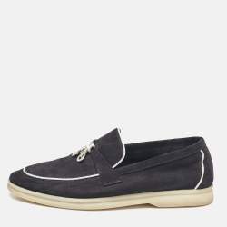 Pre Owned Loro Piana Blue Suede Summer Charms Walk Slip On Loafers Size 37