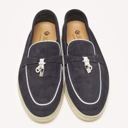 Pre Owned Loro Piana Blue Suede Summer Charms Walk Slip On Loafers Size 37