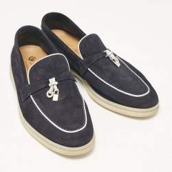 Pre Owned Loro Piana Blue Suede Summer Charms Walk Slip On Loafers Size 37