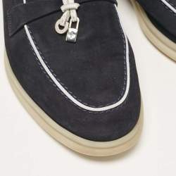 Pre Owned Loro Piana Blue Suede Summer Charms Walk Slip On Loafers Size 37