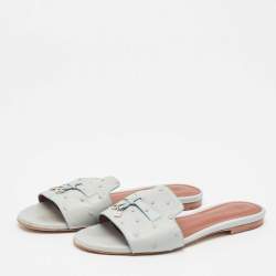 Loro Piana Grey Ostrich Leather Summer Charms Flat Sandals Size 38