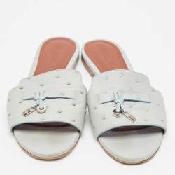 Loro Piana Grey Ostrich Leather Summer Charms Flat Sandals Size 38